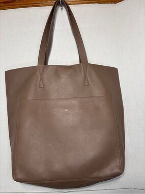 Roots Light Brown Leather Tote Bag Front Pocket Casual Shoulder Purse